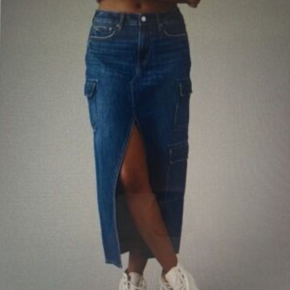 American Eagle Outfitters Classic Blue Long Denim Cargo Skirt